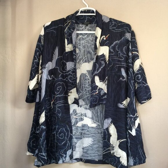 Dressori Women's Silk Blend Printed Open Front Cardigan Jacket Small Navy - Picture 1 of 8